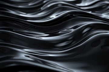 Photorealistic render of a dynamic black 3D background with smooth, organic waves  