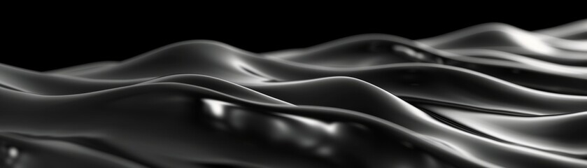 minimalist black 3D background featuring delicate, flowing waves with a subtle metallic sheen  