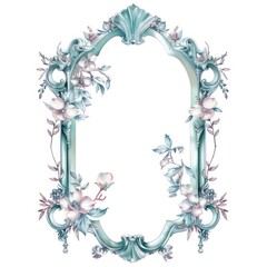 beautiful mirror, watercolor illustrations, shabby chic, adorned with floral motifs, evoking a sense of nostalgia and elegance