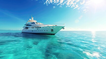 big beautiful yacht in the middle of ocean on sunny clear sky