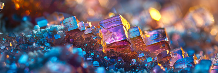Vibrant Macro of Colorful Bismuth Crystals