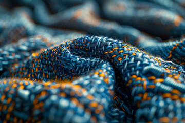 Intricate Blue and Orange Textured Fabric Close Up