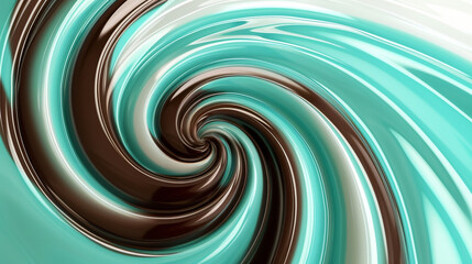 A swirling pattern of aqua and chocolate brown, set vividly against a stark white background, captured as if by a high-definition camera.