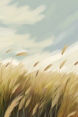 Obraz premium Artistic rendering of winds calming rhythms in a wheat field, illustrated with a clean, modern aesthetic