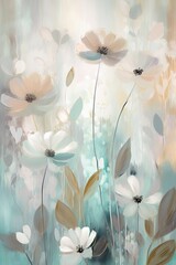 Soft pastel flowers blend harmoniously in the background, their calming rhythms elegantly illustrated in a modern style