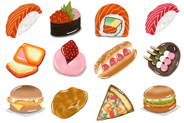 set of japanese food, PNG, transparent background, illustration