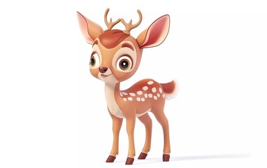 Adorable 3D Cartoon Baby Deer with Cheerful Expression on White Background. Vector illustration
