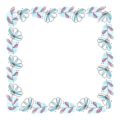 Hand drawn flowers wreath frame on white background