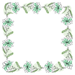 Hand drawn flowers wreath frame on white background