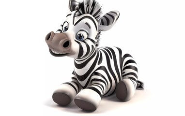 Adorable 3D cartoon baby zebra with Cheerful Expression on White Background. Vector illustration