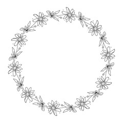 Hand drawn floral wreath on white background