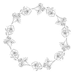 Hand drawn floral wreath on white background