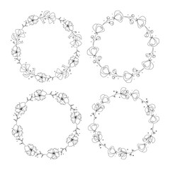 Hand drawn floral wreath set on white background