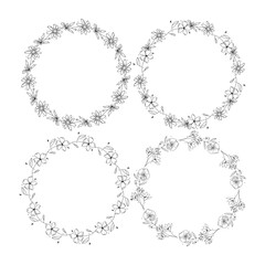 Hand drawn floral wreath set