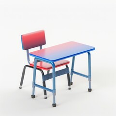 school classroom table with a chair. red and blue gradient colors, White background