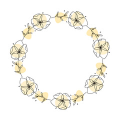 Hand drawn flowers wreath frame on white background