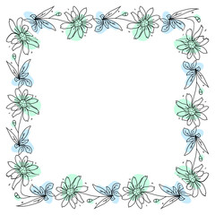 Hand drawn flowers wreath frame on white background