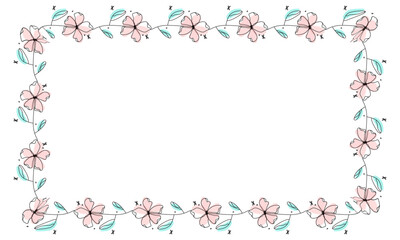 Hand drawn flowers wreath frame on white background