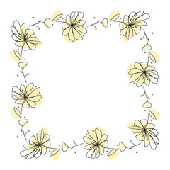 Hand drawn flowers wreath frame on white background