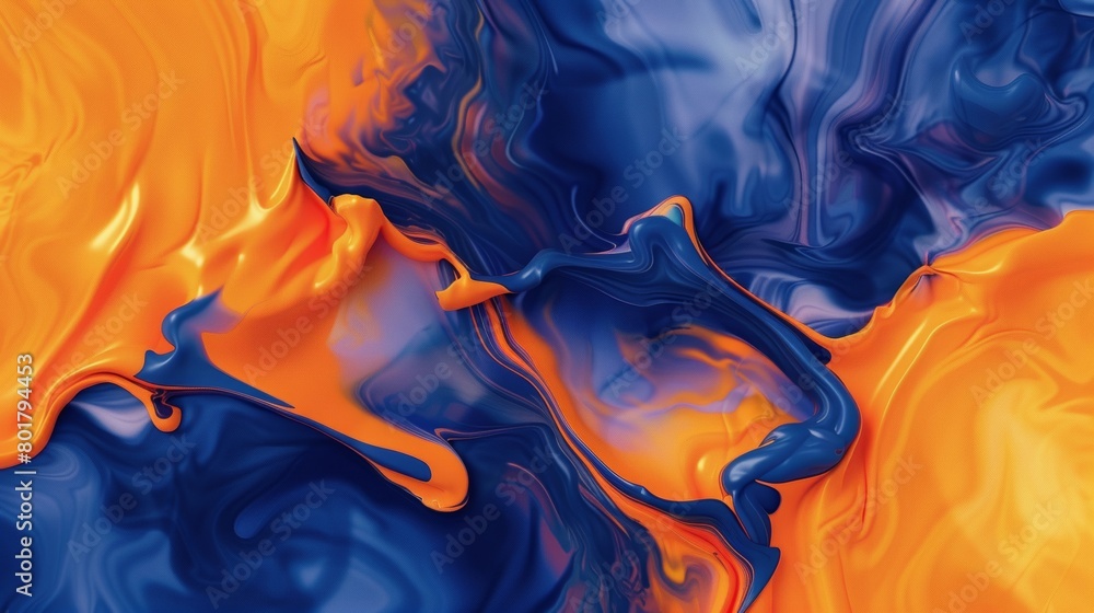 Aufkleber abstract fluid art with a dynamic mix of blue and orange swirls, creating a vivid artistic pattern.