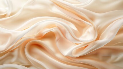 Fototapeta premium Close-up view of a soft, flowing beige satin fabric, ideal for backgrounds or textures.