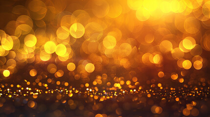 Bright Yellow Glitter Defocused Abstract Twinkly Lights Background, sparkling blurred lights with...
