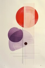 minimalist  brush strokes, red purple, neutral shapes on  white paper background