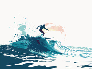 Captivating Silhouette of a Surfer Riding the Perfect Wave in an Animated Marvel