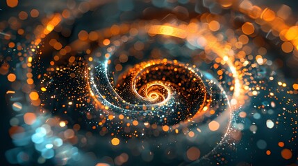 A swirling vortex of light particles, forming an abstract cosmic background with bokeh and sparkles. spiral pattern. an illustration with a hyperrealistic digital art style. generative AI