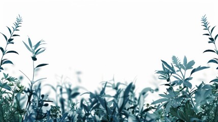 plants at the bottom sides in the foreground with a pure white background