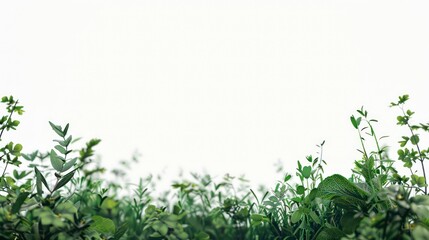 plants at the bottom sides in the foreground with a pure white background