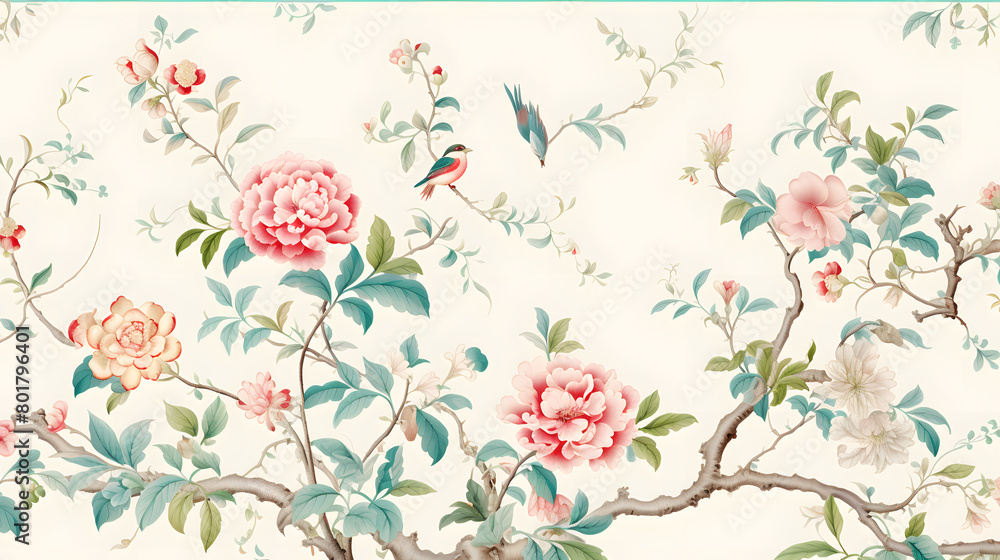Canvas Prints digital vintage watercolor chinoiserie pattern abstract graphic poster web page ppt background