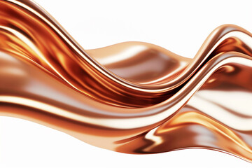 Copper wave flow, metallic copper-toned wave abstract isolated against a white backdrop.