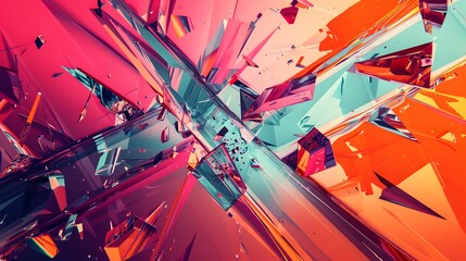 Vivid Abstract Digital Art of Shattered Neon Shards in a 3D Render