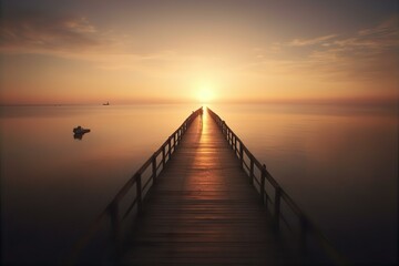 Obraz premium pier, lone, figure, standing, unusual, long, water, solitude, silhouette, serene, isolated, calm, tranquil, horizon, mysterious, ocean