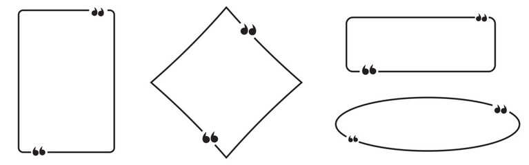 Text quote frame vector template. Info speech bubble shapes set for quotation box background. Colored note textbox design for chat or feedback description. Empty geometric message frames