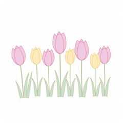 Pastel-colored tulips blooming in a spring garden isolated background pastel