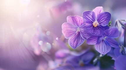 Delicate violet flower, soft lavender background, spring beauty magazine cover, gentle morning light, central focus