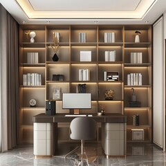 study room with bookcase module storage methods, light luxury style