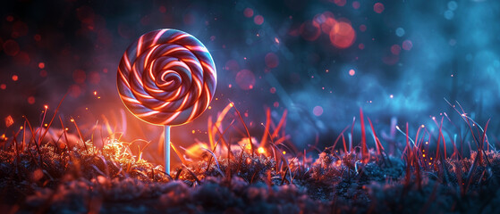 A magical lollipop that glows in the dark and emits a soft, soothing melody when licked - obrazy, fototapety, plakaty
