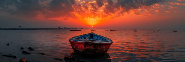 boat in beautiful sunsets