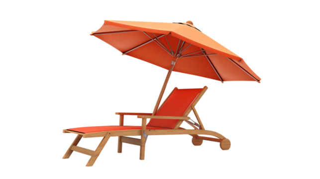 beach lounge chair umbrella isolated on transparent background