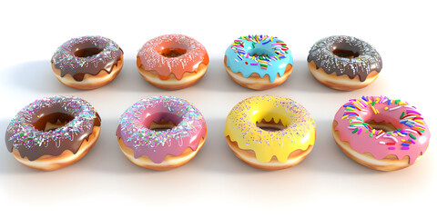 A group of donuts with different colored frosting and sprinkles,Donut Background,
