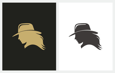 Cowgirl Cowboy Bandit Lady Side View Portrait logo design vector icon