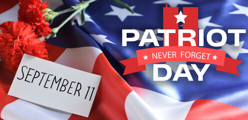 Banner for Patriot Day with carnation flowers and USA flag