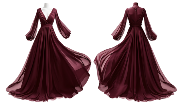dress burgundy long isolated on transparent background