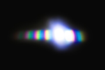 Neon lens flare prism rainbow light reflection on black background