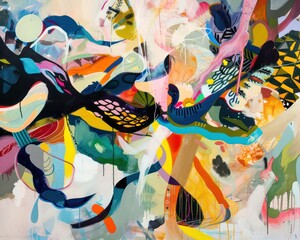 Obraz premium abstract painting with many shapes and colors, vibrant airy scenes, expressive lines