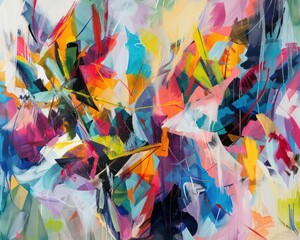 abstract painting with many shapes and colors, vibrant airy scenes, expressive lines