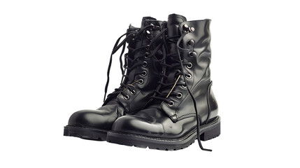 open combat boots isolated on transparent background